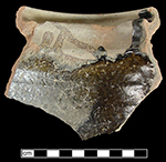 North Devon gravel tempered earthenware storage jar. Glazed interior and unglazed exterior. 6.5” rim diameter. Vessel 24, Lots 762, 798, 790, 944.